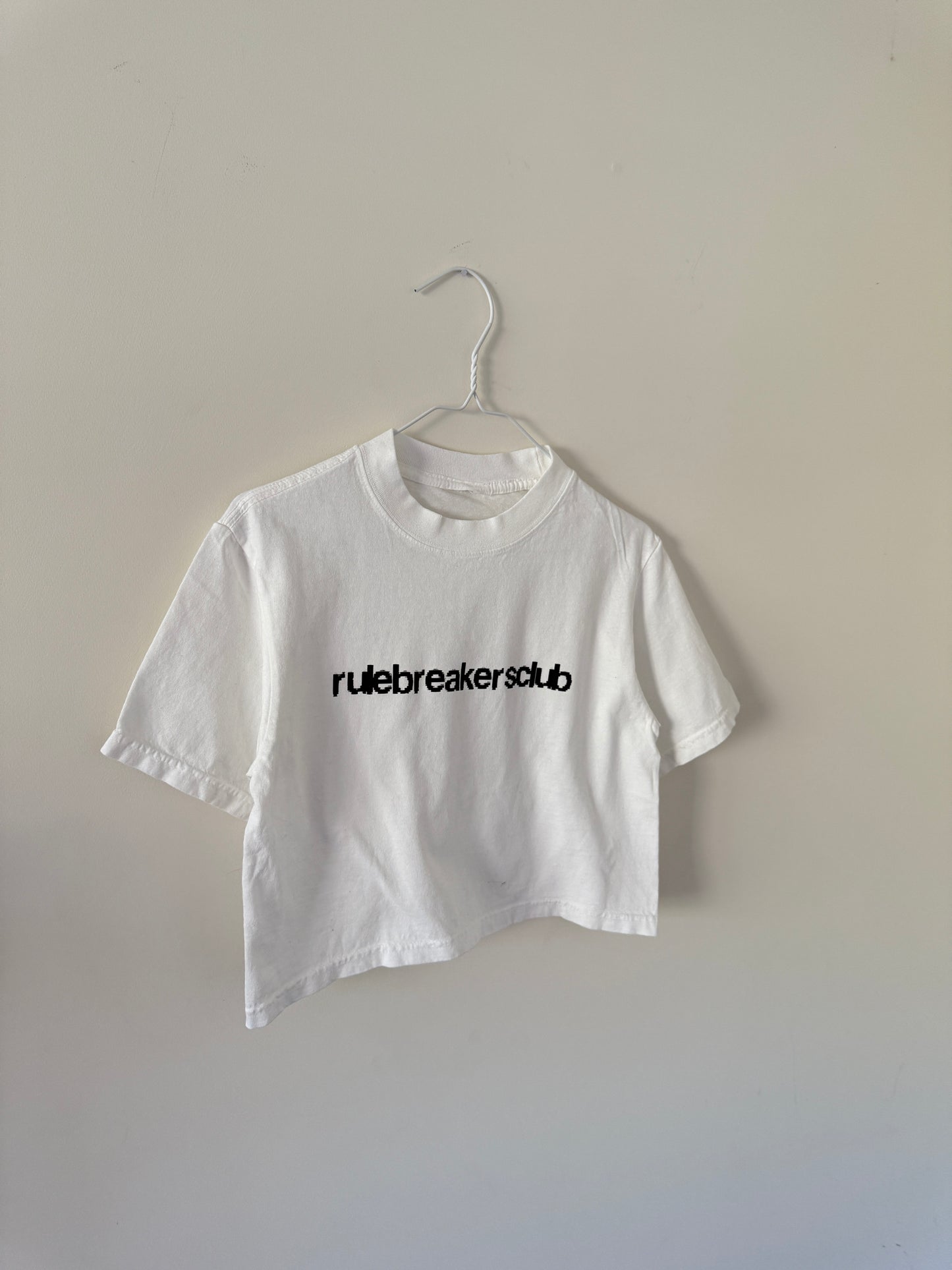 White Blurred Logo Crop Top