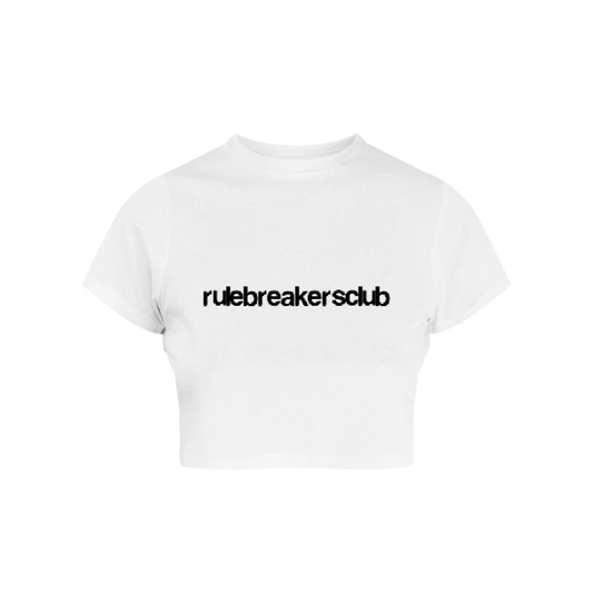 White Blurred Logo Crop Top